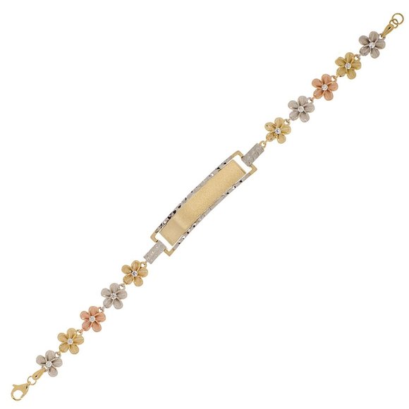 Frame ID Plumeria Hawaiian Flower Lady Bracelet Tricolor Gold 14k